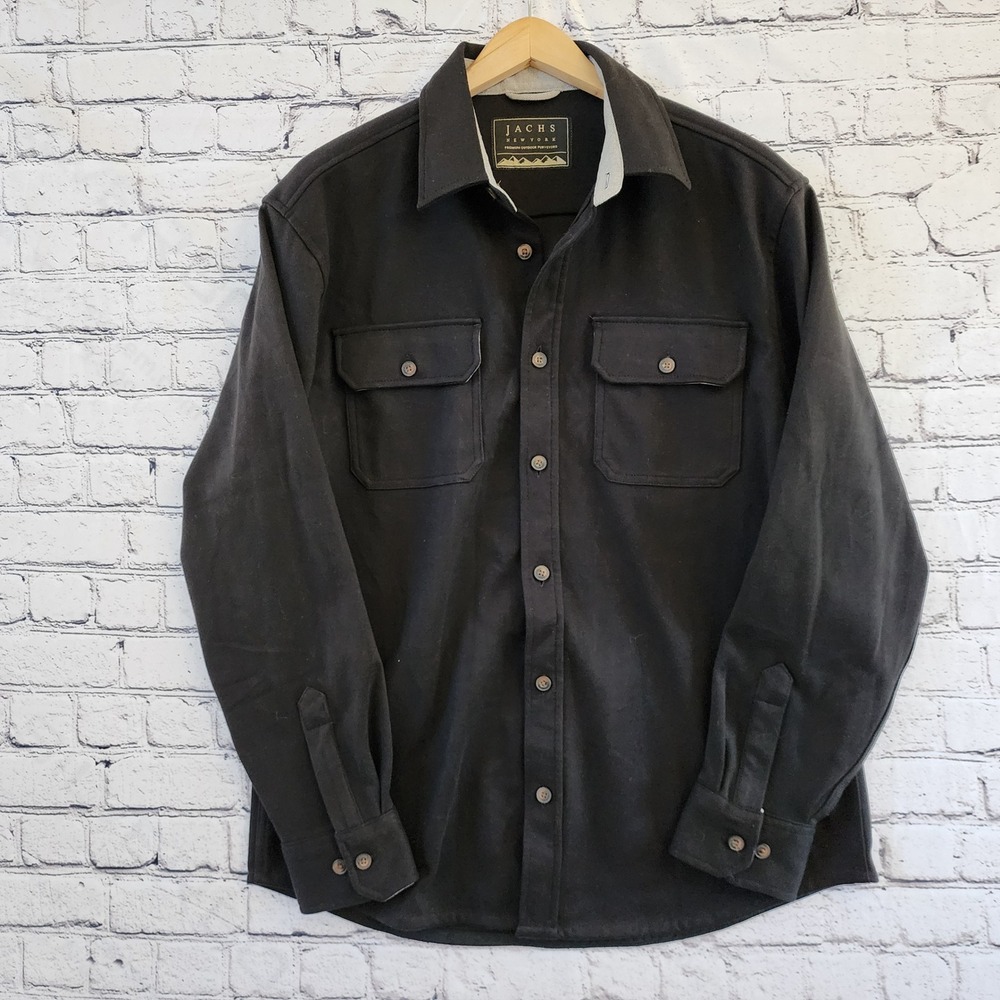 Jachs New York Mens Black Flannel Shirt Jacket Button Down Large S25C-Z05-XKZ